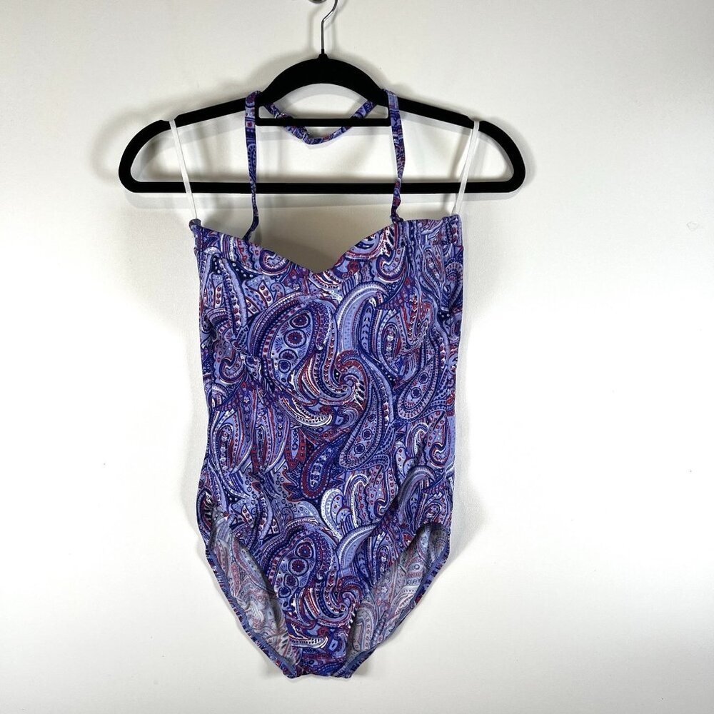 Talbots One Piece Swimsuit Convertible Halter‎ Blue Pink Paisley Print Size 10